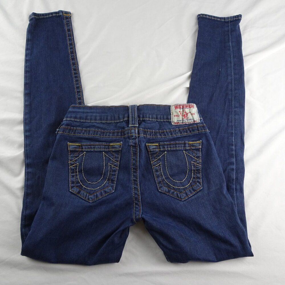 True Religion Women’s Skinny Jeans in Dark Indigo Blue - Picture 4 of 9